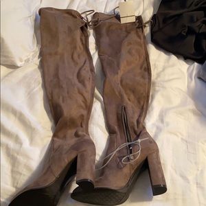 Taupe Suede Boots Knee High